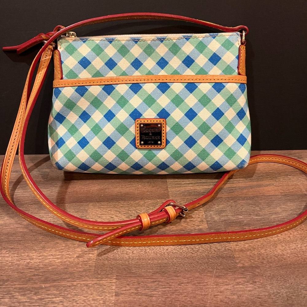 Dooney & Bourke Blue Green White Checked Crossbody Bag